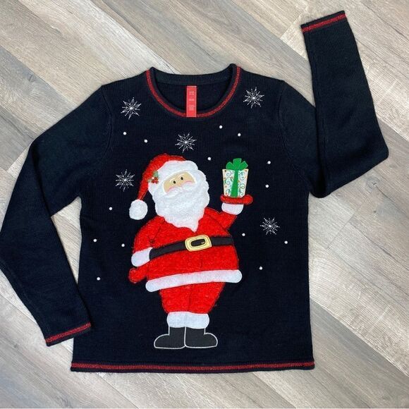 Red Label Fuzzy Santa Christmas Pullover Sweater Black Red Small - Picture 7 of 11